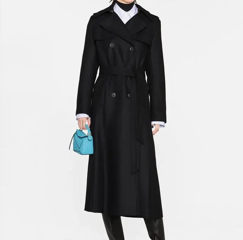 Custom Ladies High Quality Winter Trench Coat Oversized Retro Elegant Wool Jacket Blend Long Black Women's coats