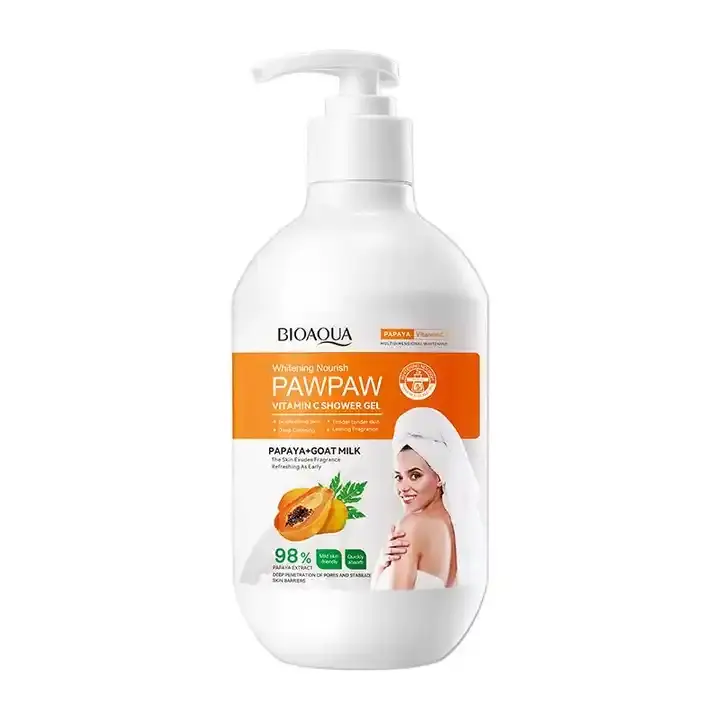 Gel de ducha de vitamina C orgánico de papaya de etiqueta privada de alta calidad, jabón de baño blanqueador hidratante para aclarar la piel