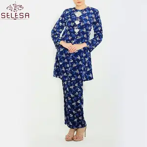 Baju Kurung के लिए मलेशिया में लैटिन ब्लू नृत्य प्रदर्शन पहनने लटकन कपड़े महिलाओं लंबी आस्तीन ब्लाउज