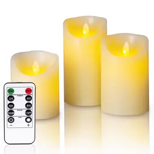 led candles with moving flame wick pillar electric candle light flickering electronic candles with remote control