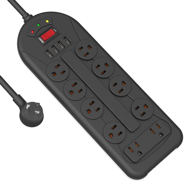 US 15A 125V Extension Socket Power Strip 8 Outlets 3-Port USB Charging Station Long Wiremold Cable CE/FCC for Circuit