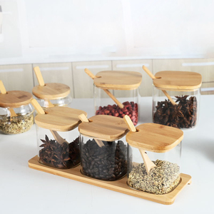 <span class=keywords><strong>Set</strong></span> di <span class=keywords><strong>3</strong></span> Barattoli in Vetro per Spezie con Coperchio in Bambù, Vendita Calda - Product Image 4