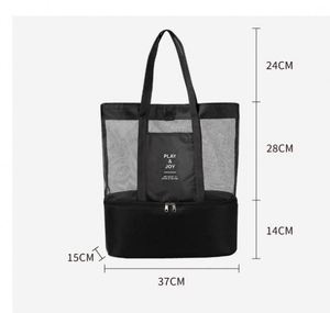Extra Large Washable <b>Lightweight</b> Plain Waxed Thick Swimming <b>Beach</b> <b>Bag</b> Mesh Tote <b>Bag</b> With Cooler Compartment - Product Image 2