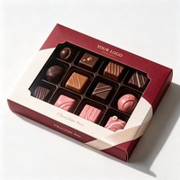 Boîte à bonbons rectangulaire de 12/16/18/24 pièces, boîte à chocolat Dubi en encre de soja avec plateau en plastique