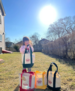 Tas Belanja Kanvas Katun Mini Biru Muda Pink dengan Logo Bordir Kustom, Aksesoris Tas Hadiah Permen, Tas Trade Joes - Product Image 2