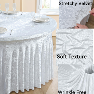 Luxury White Crushed Velvet Table Cloths 120 / 132 Inch <b>Round</b> <b>Tablecloth</b> Soft Crushed Velvet <b>Tablecloths</b> - Product Image 4