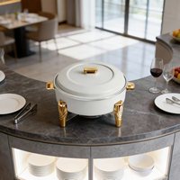 Plat de service de luxe Oulu en marbre blanc, chauffe-plat de buffet en acier inoxydable, capacité 6L, couvercle invisible, chauffage au combustible