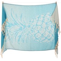 Handuk Mandi Turki dengan Desain Nanas Jacquard Fouta Biru Es Warna Bakar Berumbai Turki Handuk Pantai % 100 Katun