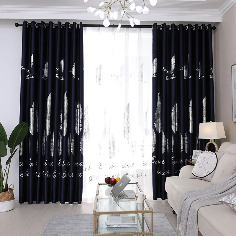 Foil Printing Blackout Curtain Luxury Gold Stamping Design Blackout Curtains for living room
