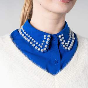 Popolare Colletto Finto <span class=keywords><strong>a</strong></span> Doppia Fila di Perle Fatto <span class=keywords><strong>a</strong></span> <span class=keywords><strong>Mano</strong></span> con Decorazioni Ricamate, Abbinato <span class=keywords><strong>a</strong></span> una Camicia con Colletto Finto alla Moda per Donna - Product Image 1