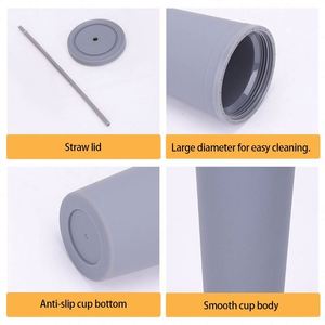 Custom Logo 16oz 24oz BPA Free <b>Double</b> <b>Wall</b> Matte Rubber Finish Tumbler Promotional Gift Plastic Coffee <b>Mug</b> with Straw and Lid - Product Image 2