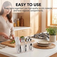 Organisateur de couverts en acrylique transparent, porte-couverts transparent à 3 sections, support en plastique pour la cuisine