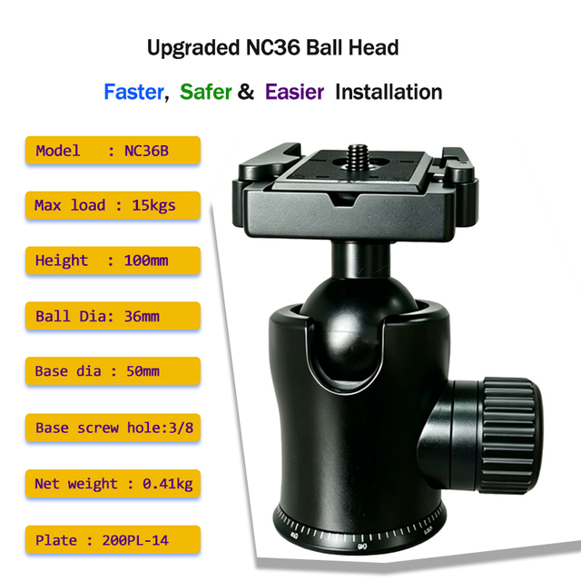 Competable With 200pl-14 Camera QR Plate Tripod Ball Head