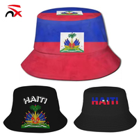 Chapeau de pêcheur personnalisé de haute qualité en polyester avec drapeau national haïtien, casquette de football