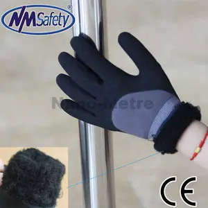 NMSAFETY halbbeschichtete warme Handschuhe Nitril schwarz individuelles Logo Arbeitshandschuhe Bauschicht-Handschuhe