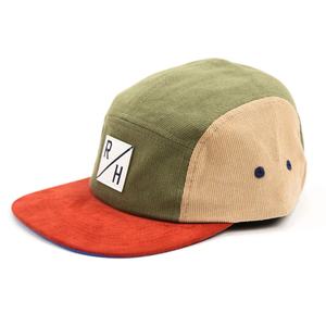 Casquette 5 panneaux en velours côtelé colorblock rétro personnalisée pour enfants, avec patch en cuir, fabrication sur mesure - Product Image 3