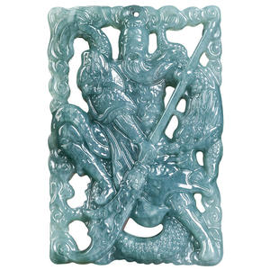 Pendentif Guan Yu en jadéite naturelle authentique bleu eau, collier pour homme, pendentif en jade, vente en gros, design original FG26 - Product Image 1