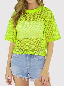 100% Polyester Women's <strong>Mesh</strong> Fishnet <strong>Top</strong> See Through Cover up T Shirts Sheer Blouse Sexy <strong>Top</strong> Tshirts Cropped for Women - Product Image 5