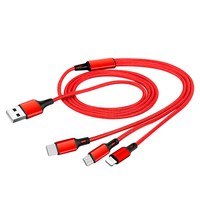 Câble de charge multi-prise 3-en-1 en nylon tressé Micro USB et Type C, charge rapide 2.4A, 1.2m, chargeur de téléphone portable