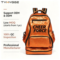 Sac à dos de cheerleading personnalisé pour femmes, orange pailleté, avec compartiment à chaussures, 1 pièce MOQ, sac scintillant pour équipe, sac d'école