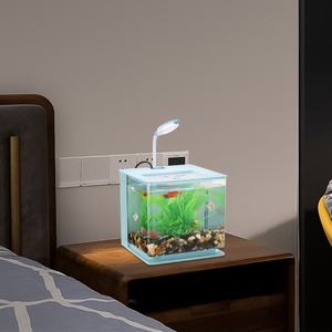 Mini tanque de <span class=keywords><strong>peces</strong></span> <span class=keywords><strong>Betta</strong></span> portátil, decoraciones de escritorio para acuario, cuenco para <span class=keywords><strong>peces</strong></span> acuapónicos marinos con filtro de agua, bomba de aire USB, luz LED - Product Image 6