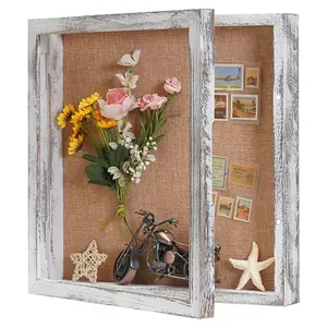 11 x 14 Memory Keepsake Box Bouquet Ticket Display Case Picture Frame with Glass Window and Linen Back Wooden Shadow Box Frame