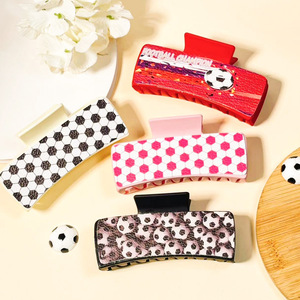 Pinza de Pelo Rectangular con Estampado de Fútbol, Pinza de Pelo de Piel Sintética, Accesorios de Pelo con Temática Deportiva - Product Image 2