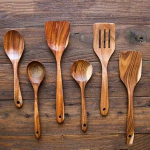 Spatula kayu Aksesori dapur peralatan masak tidak lengket, alat masak sekop kayu alat dapur alat memasak dapur