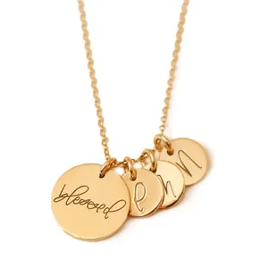 Non Tarnish Jewelry 18k Gold Plated Stainless Steel Jewelry Schmuckt Vergolde Etch Alphabet Words Coin Pendants Name Necklace