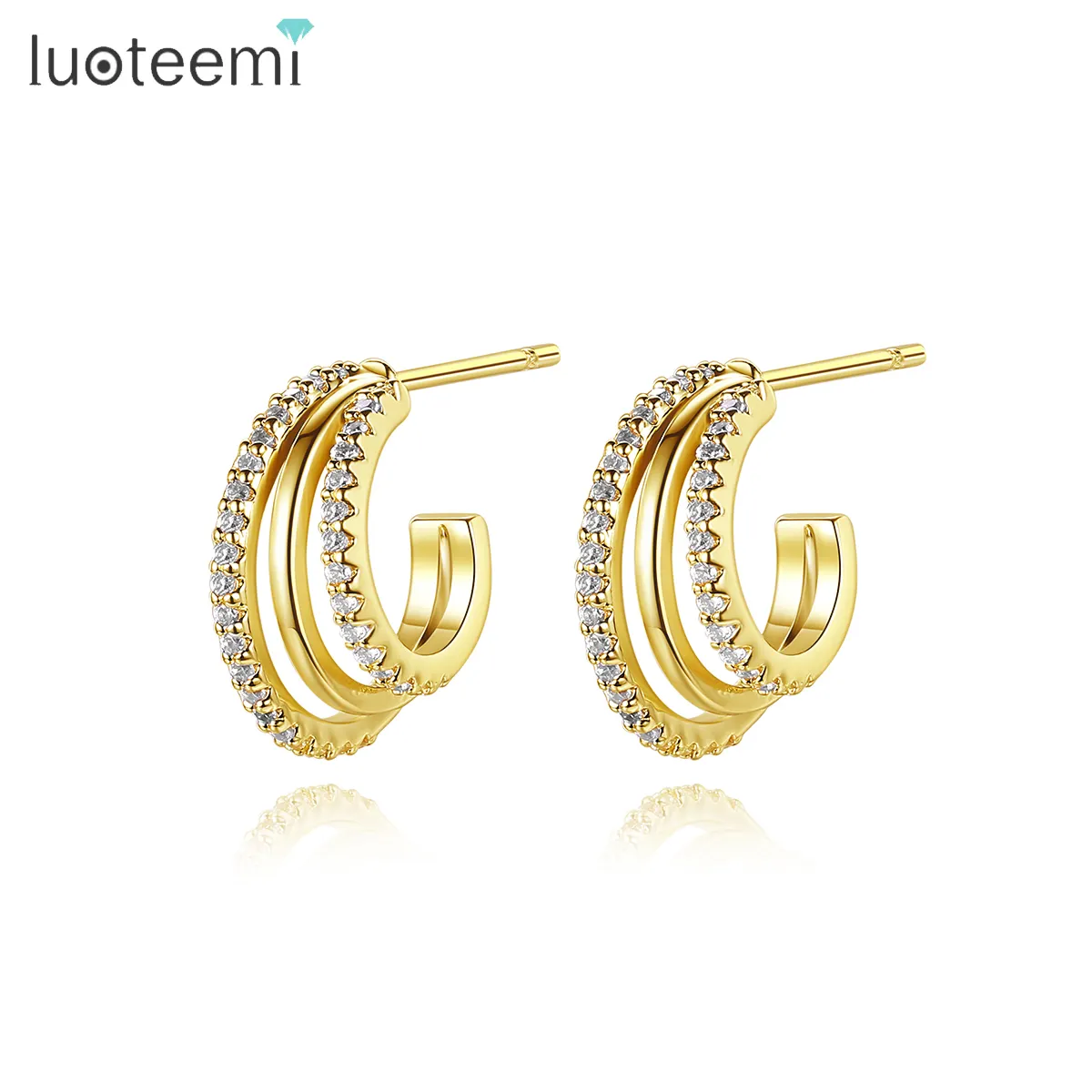 LUOTEEMI Earing Fashion Gold Plated Designer Korean Cuff Handmade Zircon Jewelry Bling Diamond Hoop Earring