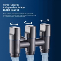 Robinet d'angle en acier inoxydable à 1 entrée et 3 sorties, commande indépendante, déviateur d'eau pour toilettes et machines à laver, vente en gros (stock US)