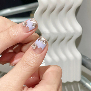 <span class=keywords><strong>Uñas</strong></span> Postizas Color Morado Nude con <span class=keywords><strong>Diseño</strong></span> <span class=keywords><strong>de</strong></span> Lazo y Corazón con Pedrería, <span class=keywords><strong>Uñas</strong></span> Cuadradas <span class=keywords><strong>para</strong></span> Mujer, Uso Diario, Fiestas, Bodas, 24 Piezas - Product Image 4