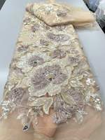 Dentelle perlée nigériane de luxe en maille brodée de sequins, tissu en dentelle filet pour robe de mariée pour filles - Grande vente