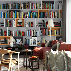 Moderne Wandtapete zum Abziehen und Aufkleben, wasserdicht, selbstklebend, 3D-Bücherregal-Libroszenen-Motiv, große Wandtapete, 3D-Heimtapete - Product Image 1