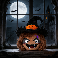 Poupée sorcière en peluche marron brodée Kawaii pour Halloween avec chapeau de sorcière noir et décoration citrouille, 100 % polyester, décoration d'intérieur