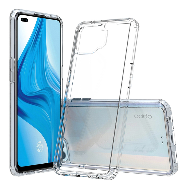 For Oppo A93 Fashion Cell Phone Case Transparent TPU Frame+Acrylic Hard Back Cover