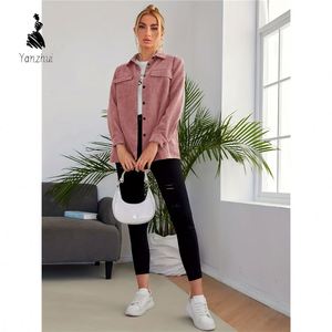 Chemise-veste en velours côtelé tissé respirant pour femme, manches longues, style rétro, avec poches et boutons, pour le quotidien - Product Image 2
