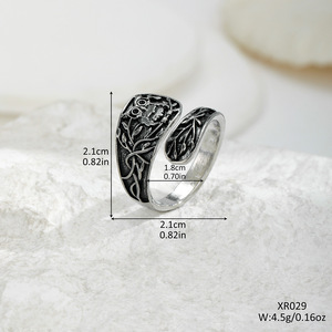 Bague ouverte en alliage avec motif hibou rétro et arbre de vie, style européen et américain, bijou unisexe, cadeau, argent antique - Product Image 2