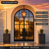 Sistem Pintu Prancis Lengkung Kaca Baja, Kaca Tempered, Terisolasi, Hemat Energi, untuk Rumah/Villa, Langsung dari Pabrik, Grosir