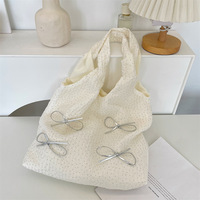Sac fourre-tout ouvert en tricot souple grande capacité, avec nœuds mignons tissés, style ballet Y2K, design ajouré, nouvelle collection, vente chaude