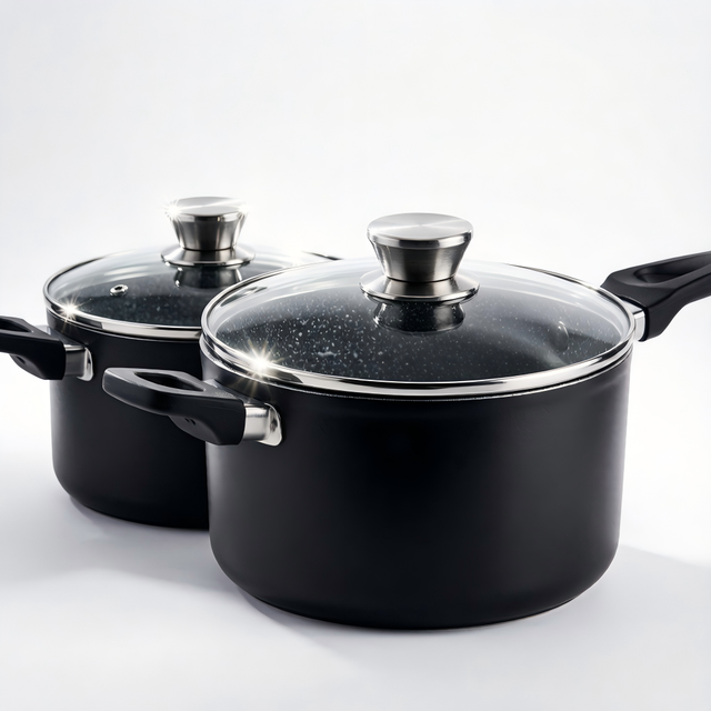 11-Piece Premium Aluminum Nonstick Cookware Set Marble Stone Coating Glass Lids Induction Ready Oven Dishwasher Safe