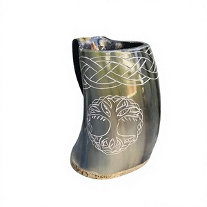 Taza de Cuerno de Búfalo Pulido Hecha a Mano, Forma Natural, Reutilizable, para Cerveza o Champán, con Logotipo Personalizado Grabado, Impermeable, Arte Folclórico Moderno - Product Image 5