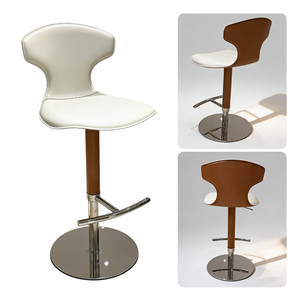 Custom Luxury Modern <b>Leather</b> Swivel <b>Bar</b> <b>Stool</b> with Metal Frame Adjustable Counter Height for Restaurant & Cafe Use - Product Image 3