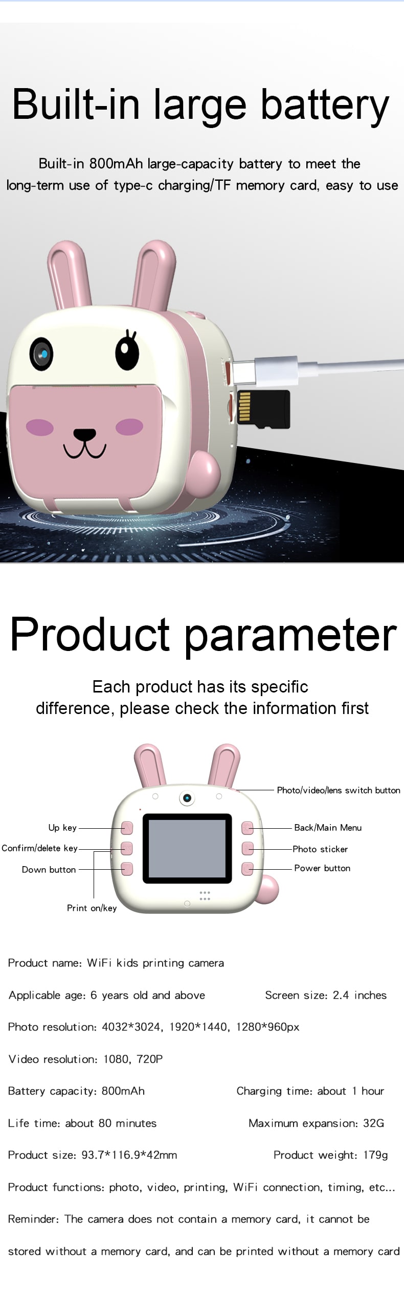 Printer Photo Wifi Instant Cartoon Digital Camera For Kid