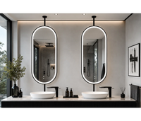 Miroir suspendu éclairé à 3 couleurs avec interrupteur tactile en acier inoxydable, design moderne résistant à l'eau pour la décoration d'hôtel
