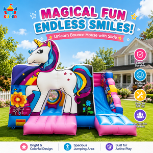 Château gonflable thème licorne Super Castle avec toboggan pour enfants, combo gonflable, château gonflable pour <span class=keywords><strong>location</strong></span> - Product Image 1
