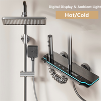 Ensemble de douche de luxe gris anthracite en laiton avec affichage numérique LED, thermostatique, touches piano et fonction pluie, vente en gros usine