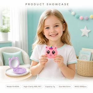 ISMAN 7g Étui de maquillage compact vide pour poudre et blush, motif <span class=keywords><strong>Licorne</strong></span> Mignonne, rechargeable, pour enfants, avec un seul compartiment, rose, en ABS et PET - Product Image 2