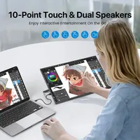 Moniteur portable tactile 15,6 pouces 100% SRGB 1080P avec haut-parleur, support et USB-C pour ordinateur portable, MacBook, Surface ultra-plat