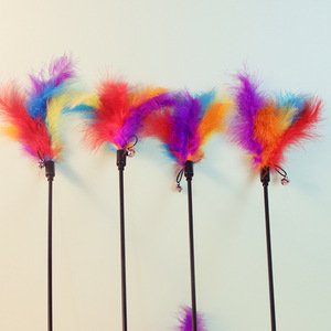 <b>Cat</b> Teaser Stick Colorful Feathers Long Handle <b>Interactive</b> <b>Toy</b> For <b>Cats</b> Pet Playtime Fun - Product Image 3